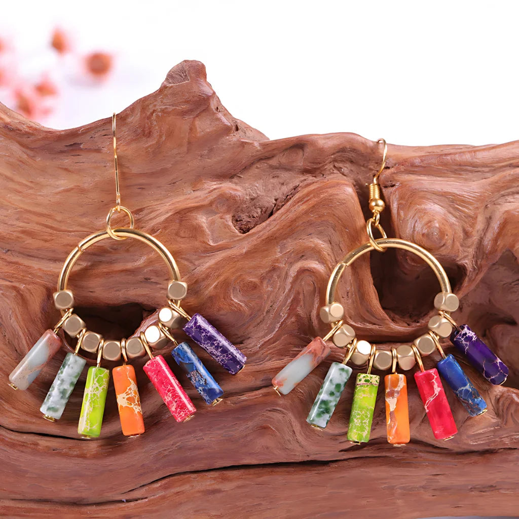 BOHO EARRINGS FOR WOMEN WITH NATURAL EMPEROR STONE - earrings