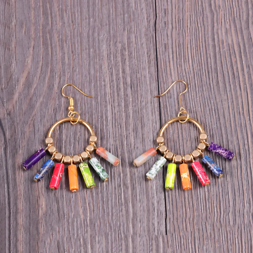 BOHO EARRINGS FOR WOMEN WITH NATURAL EMPEROR STONE - earrings