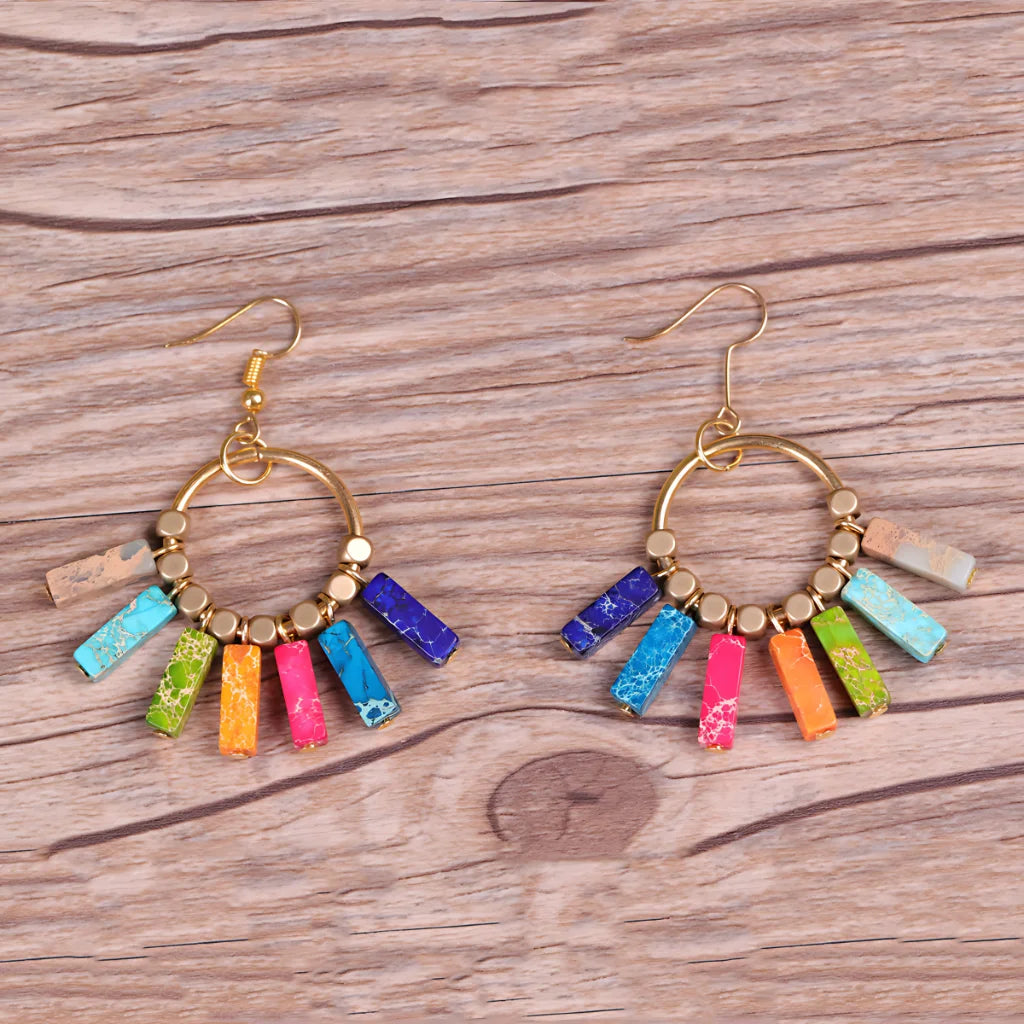 BOHO EARRINGS FOR WOMEN WITH NATURAL EMPEROR STONE - earrings