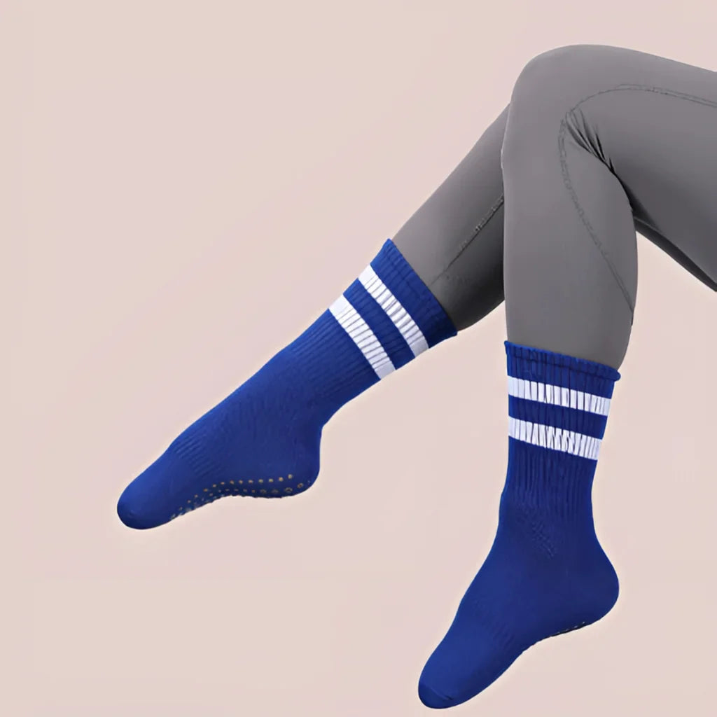BREATHABLE COTTON YOGA SOCKS FOR WOMEN - 2 White Bar Blue / One Size - Yoga Socks