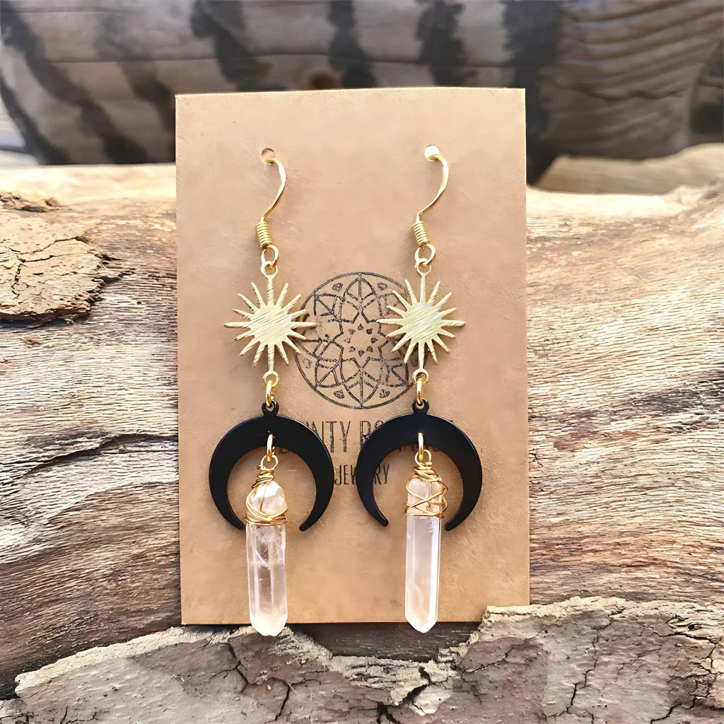 CRYSTAL QUARTZ BOHO EARRINGS FOR WOMEN WITH SPIRITUAL CHARM - Gold - earrings