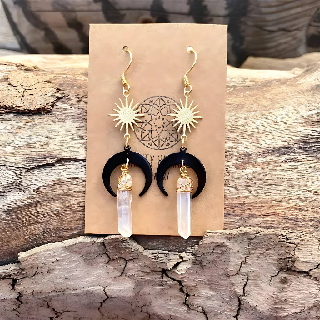 CRYSTAL QUARTZ BOHO EARRINGS FOR WOMEN WITH SPIRITUAL CHARM - Gold - earrings