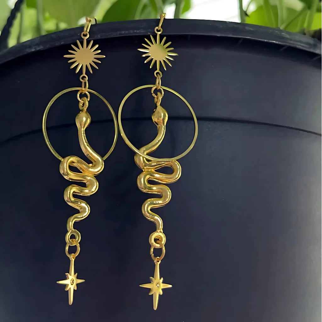 GOLD SNAKE BOHO EARRINGS FOR WOMEN WITH MYSTICAL CHARM - Gold - earrings