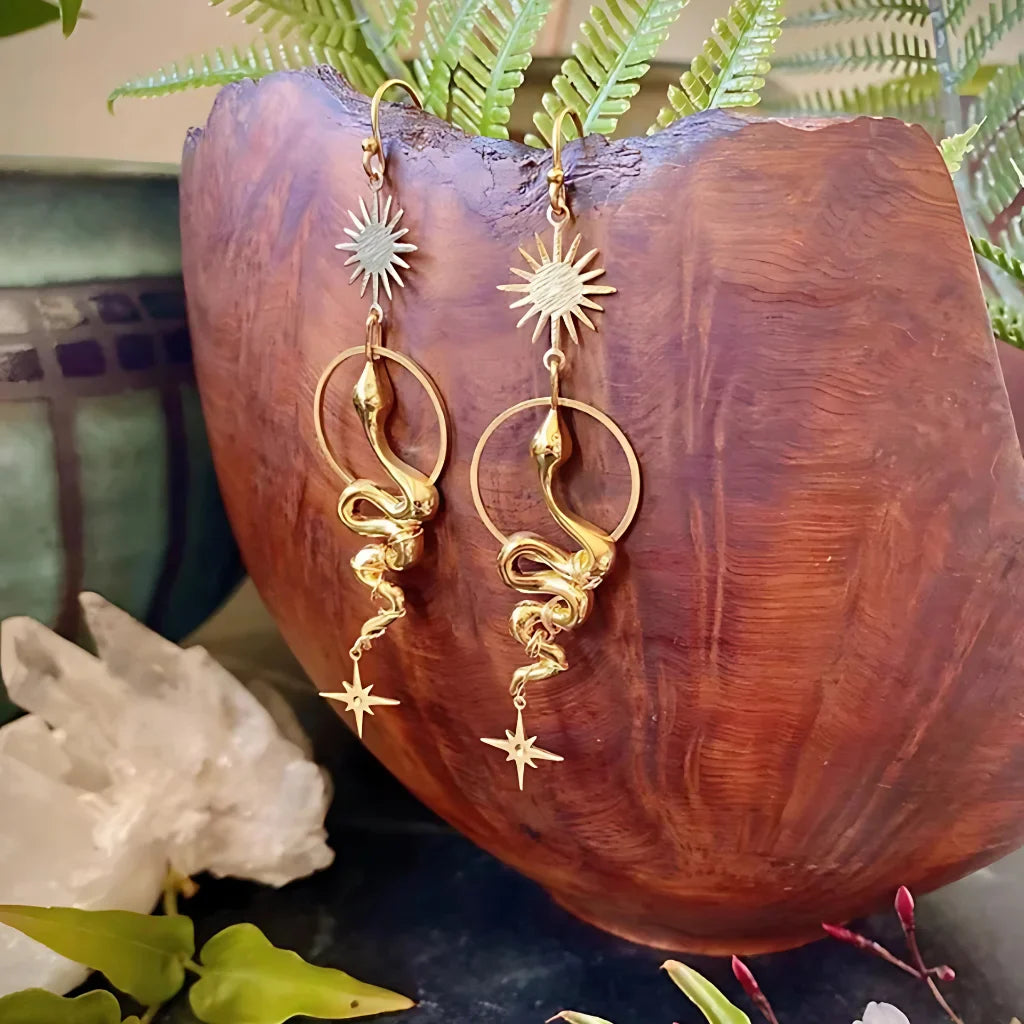 GOLD SNAKE BOHO EARRINGS FOR WOMEN WITH MYSTICAL CHARM - Gold - earrings
