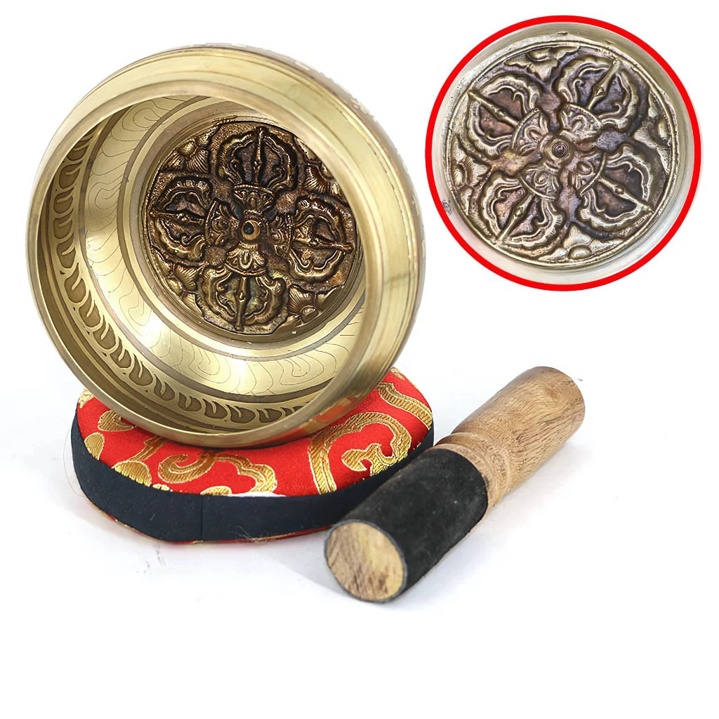 HANDMADE SINGING BOWL FOR MEDITATION & HEALING - Flat bottom cross / 11cm - sound bowl