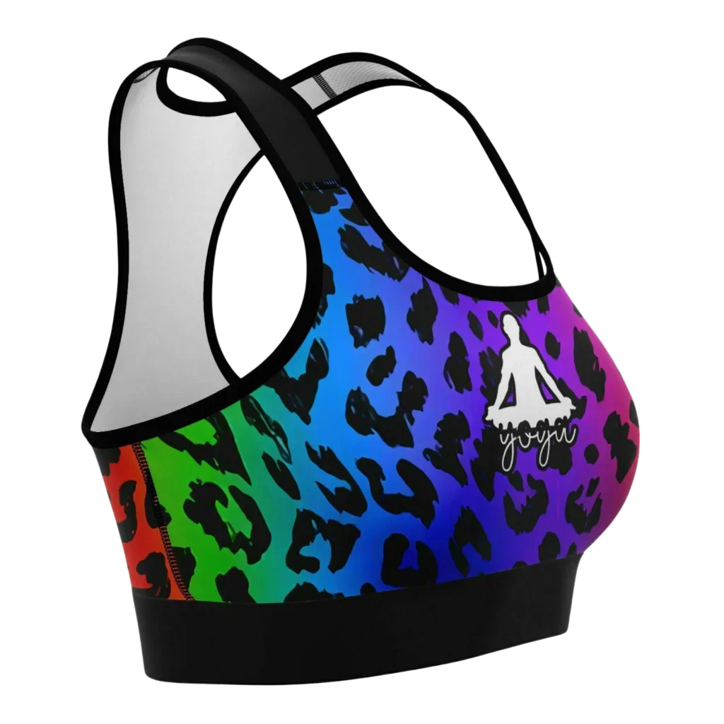 Leopard Neon Yoga Sports Bra With Asana Graphic - Sports Bra - AOP