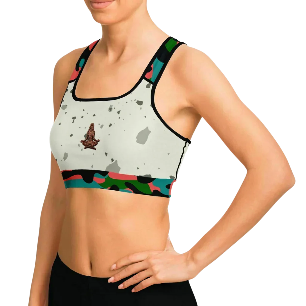 Marble Shade Yoga Sports Bra With Camouflage Straps - Sports Bra - AOP