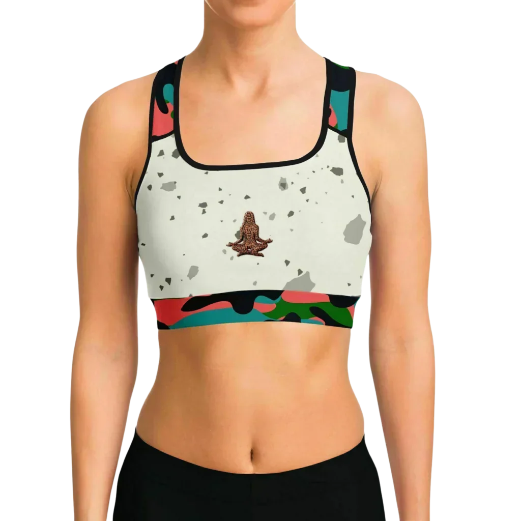 Marble Shade Yoga Sports Bra With Camouflage Straps - Sports Bra - AOP