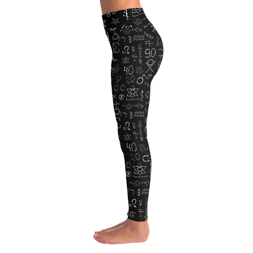 MYSTIC SYMBOLS FEMALE YOGA PANTS – SACRED GEOMETRY DESIGN - Yoga Leggings - AOP