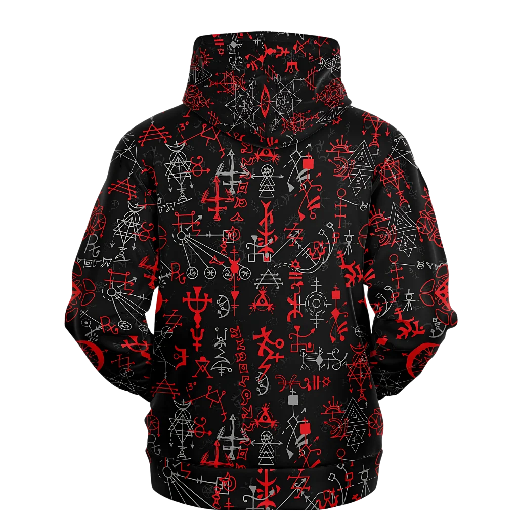 MYSTICAL SYMBOLS YOGA HOODIE WITH SACRED GEOMETRY PATTERN