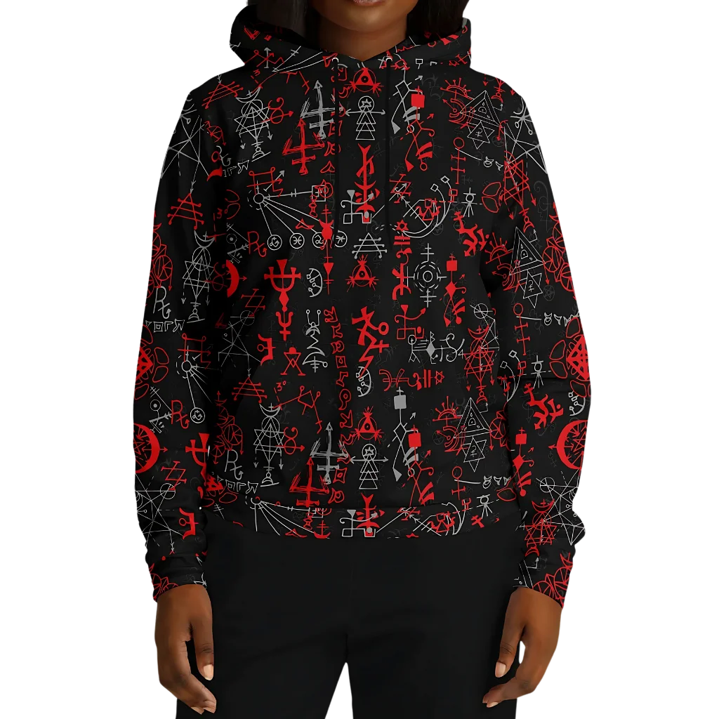 MYSTICAL SYMBOLS YOGA HOODIE WITH SACRED GEOMETRY PATTERN