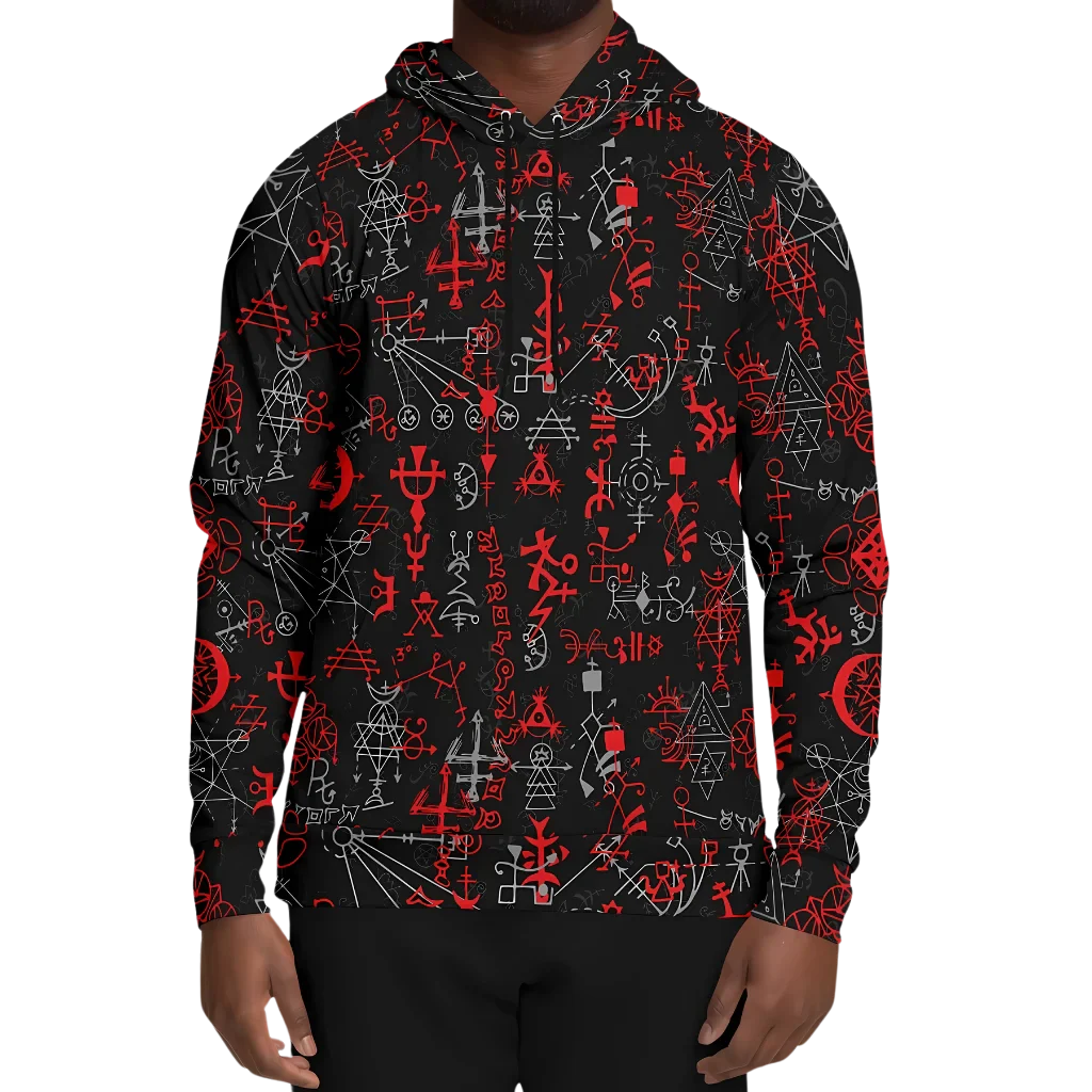 MYSTICAL SYMBOLS YOGA HOODIE WITH SACRED GEOMETRY PATTERN