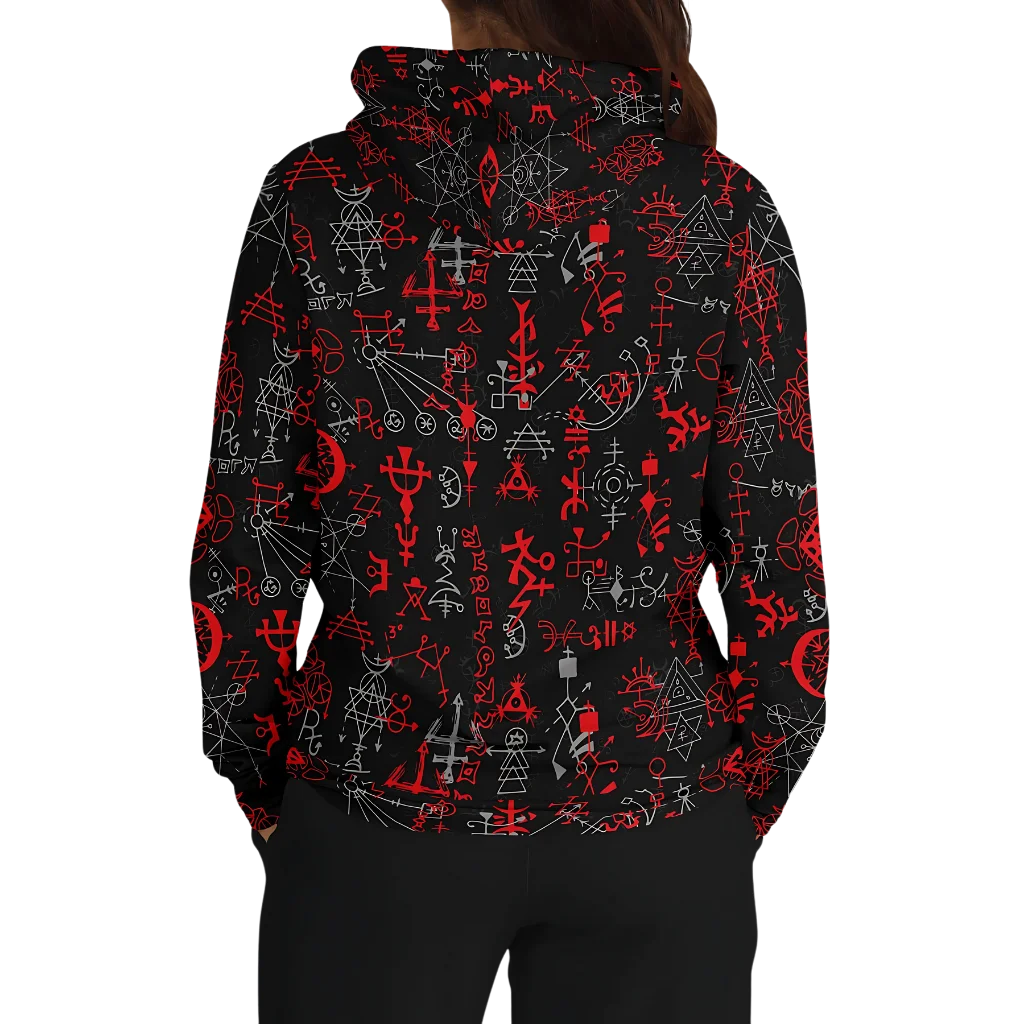 MYSTICAL SYMBOLS YOGA HOODIE WITH SACRED GEOMETRY PATTERN