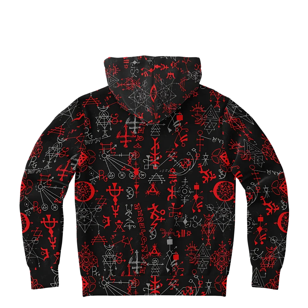 MYSTICAL SYMBOLS YOGA HOODIE WITH SACRED GEOMETRY PATTERN