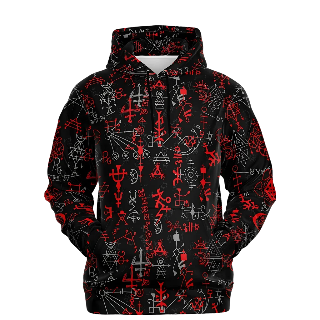 MYSTICAL SYMBOLS YOGA HOODIE WITH SACRED GEOMETRY PATTERN