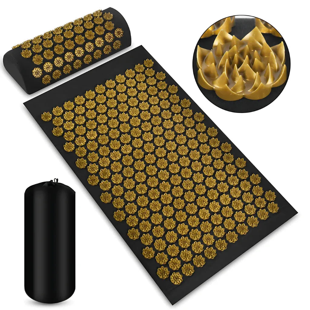 PREMIUM ACUPRESSURE MAT AND PILLOW SET FOR DEEP RELAXATION - Black gold - acupressure mat