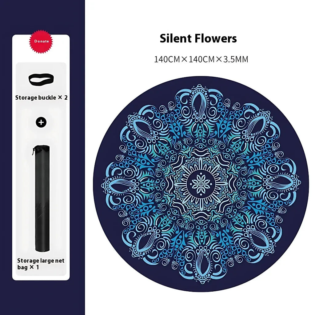 Round Yoga Mats Large With Non-Slip Natural Rubber - Flowers Silently / 140x140 cm