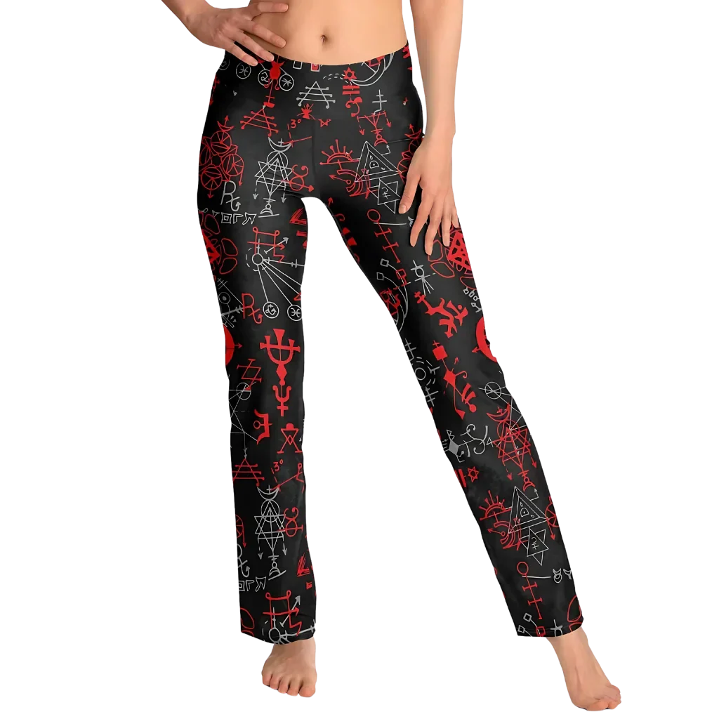 SACRED GEOMETRY SYMBOLS BOOTCUT LEGGINGS WITH HIDDEN POCKET - Flare Leggings - AOP