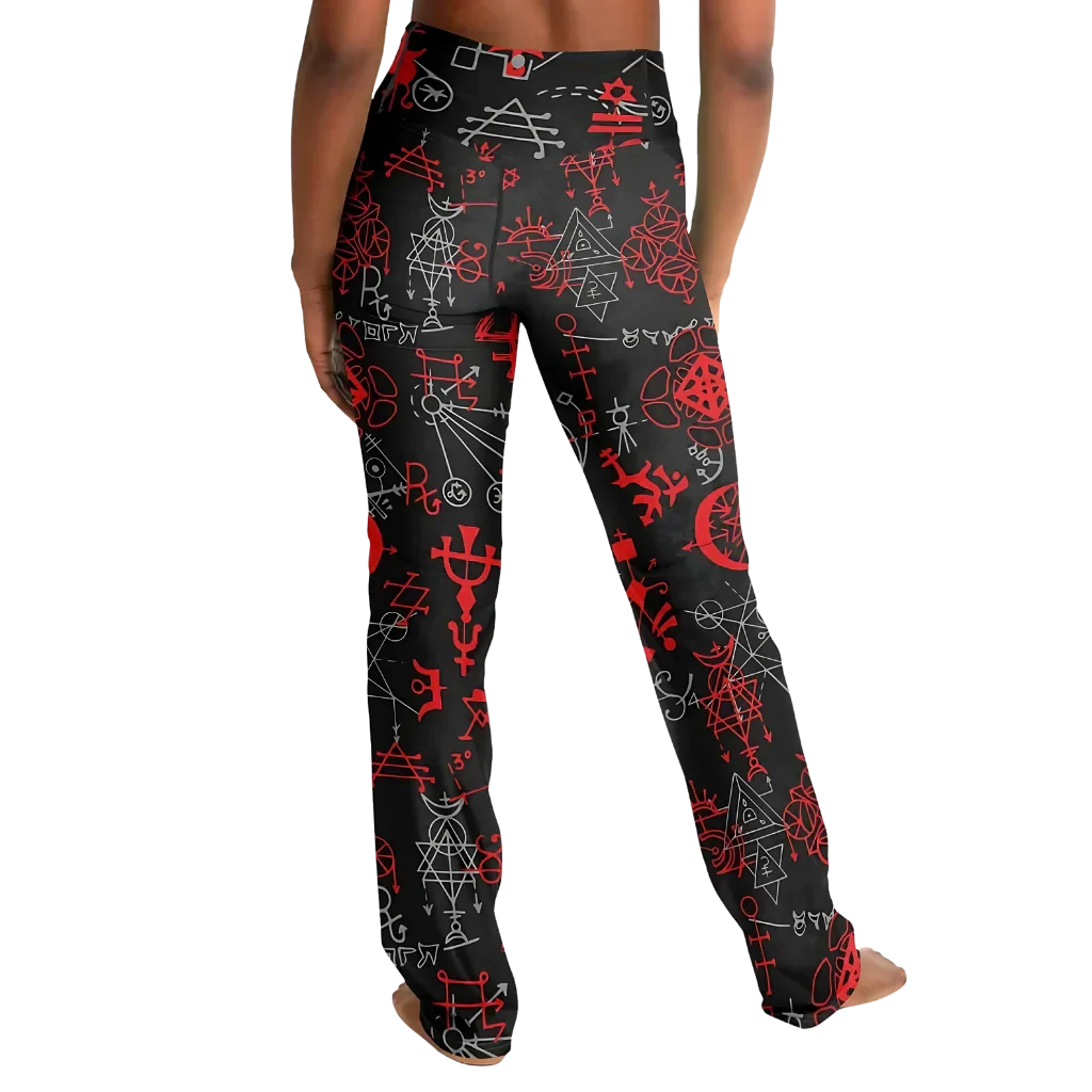SACRED GEOMETRY SYMBOLS BOOTCUT LEGGINGS WITH HIDDEN POCKET - Flare Leggings - AOP