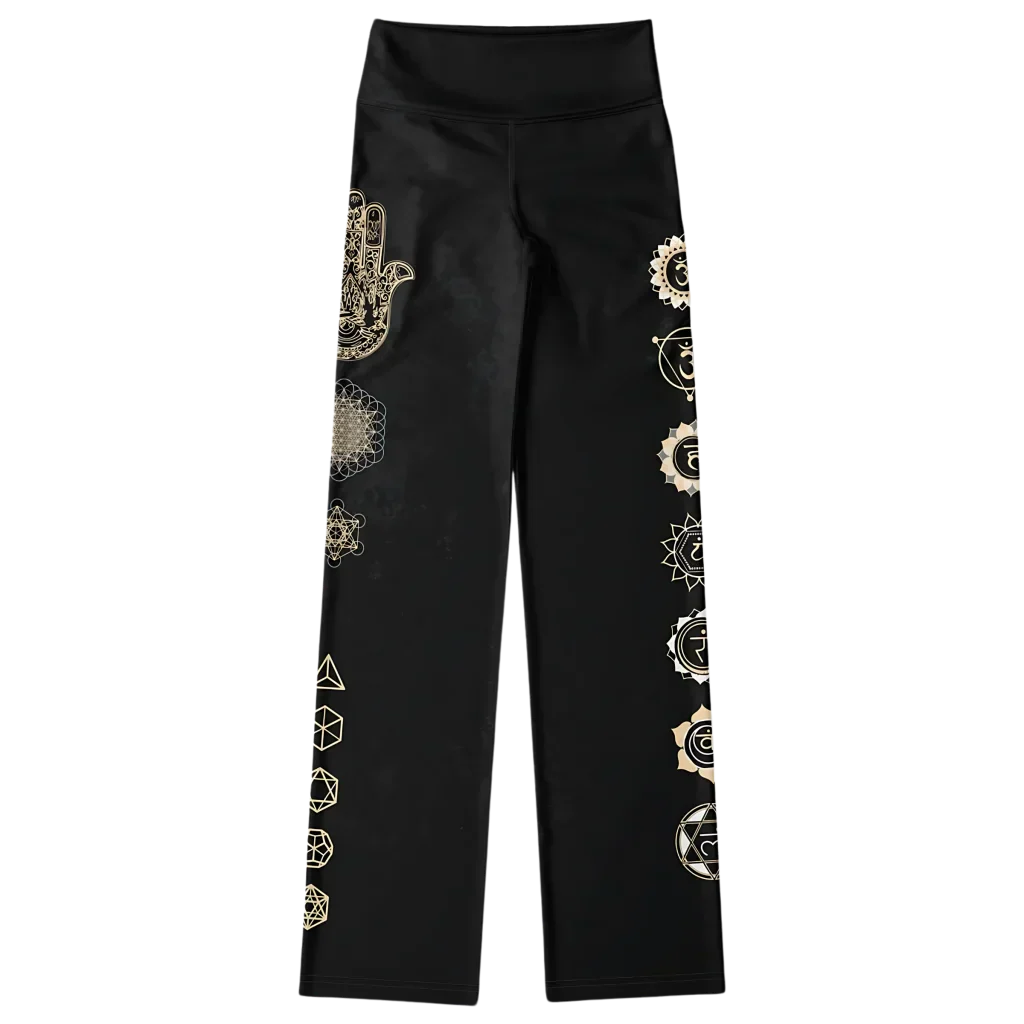 Sacred Symbols Flared Yoga Pants In Star Sky Black