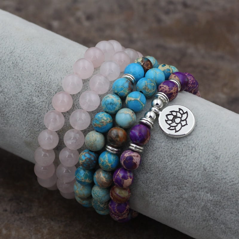 LOTUS PENDANT BEADED WRAP BRACELET FOR SPIRITUAL ENERGY