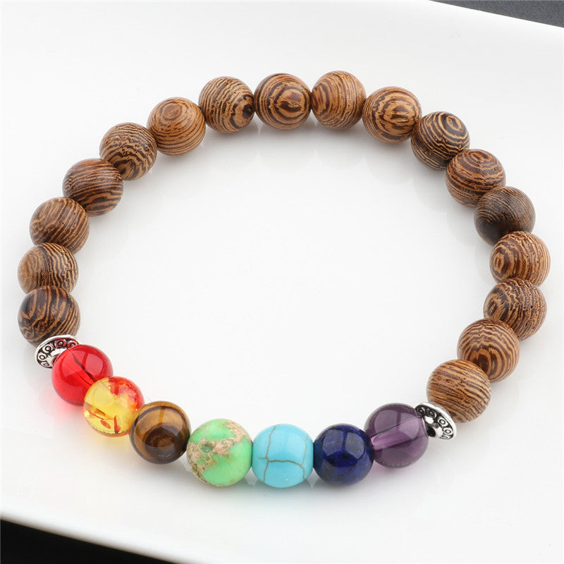 COLORFUL CHAKRA WOODEN BEAD WRAP BRACELET FOR SPIRITUALITY