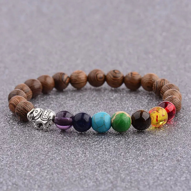 COLORFUL CHAKRA WOODEN BEAD WRAP BRACELET FOR SPIRITUALITY