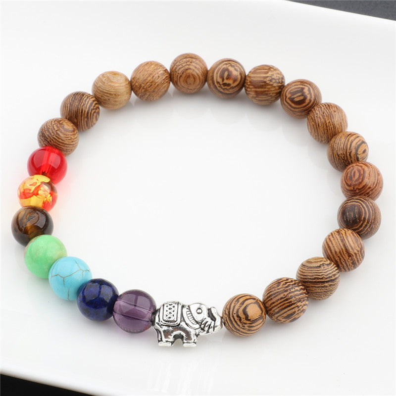 COLORFUL CHAKRA WOODEN BEAD WRAP BRACELET FOR SPIRITUALITY