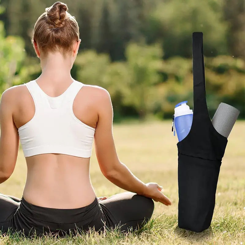 LARGE BLACK CANVAS YOGA MAT BAG WITH MULTIPLE POCKETS