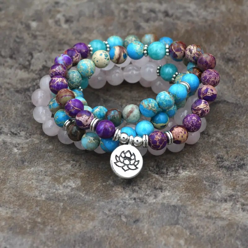 LOTUS PENDANT BEADED WRAP BRACELET FOR SPIRITUAL ENERGY