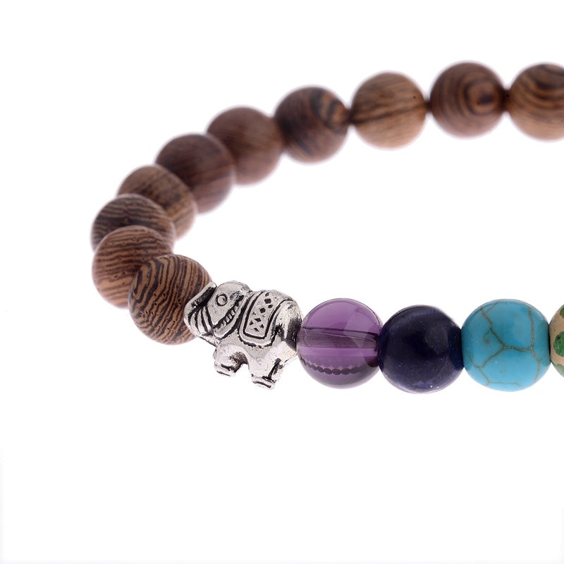 COLORFUL CHAKRA WOODEN BEAD WRAP BRACELET FOR SPIRITUALITY