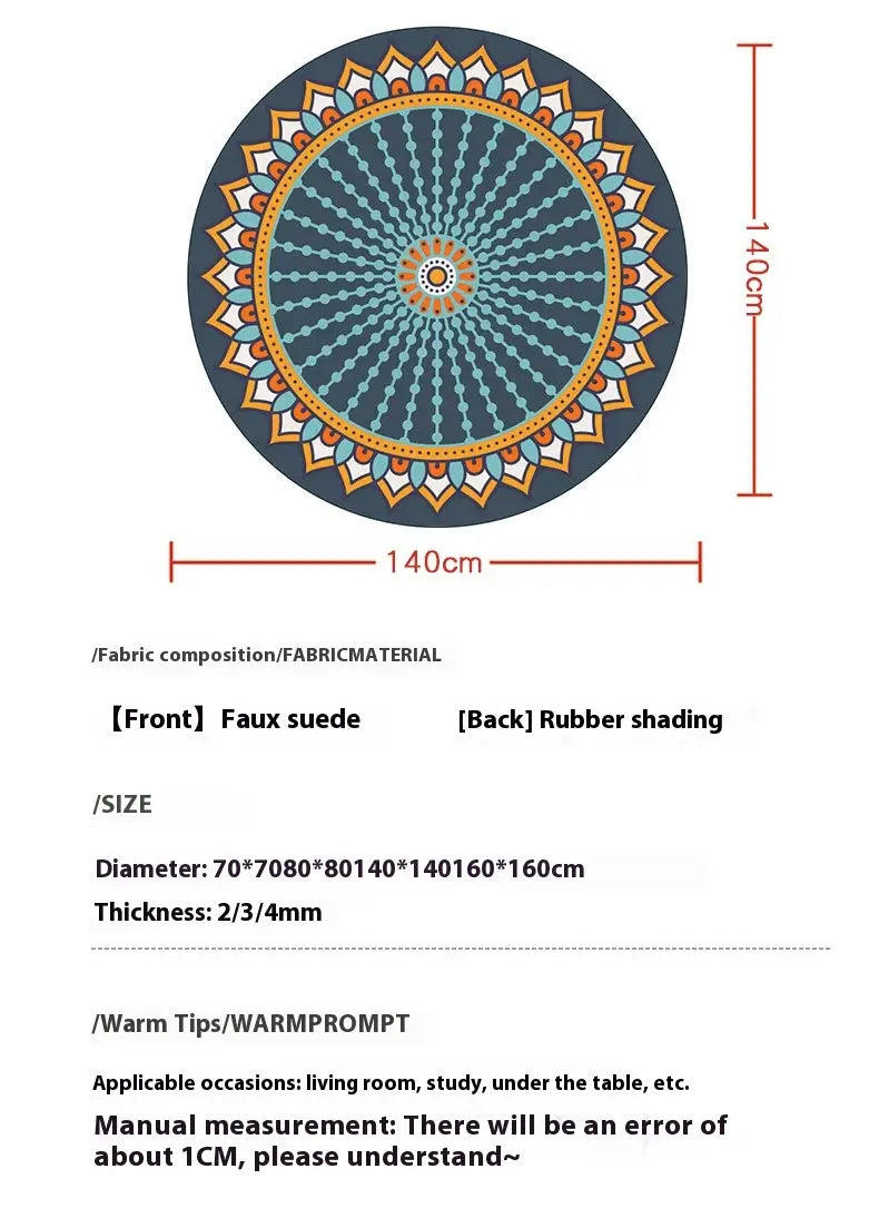 LUXURIOUS NON-SLIP ROUND YOGA MAT WITH MANDALA DESIGN