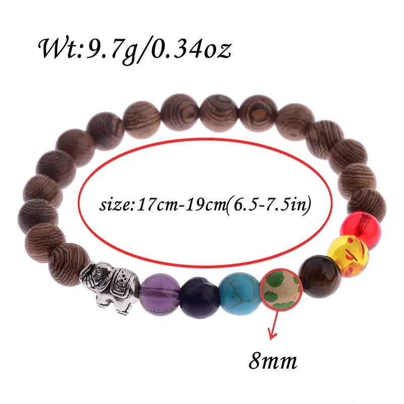 COLORFUL CHAKRA WOODEN BEAD WRAP BRACELET FOR SPIRITUALITY