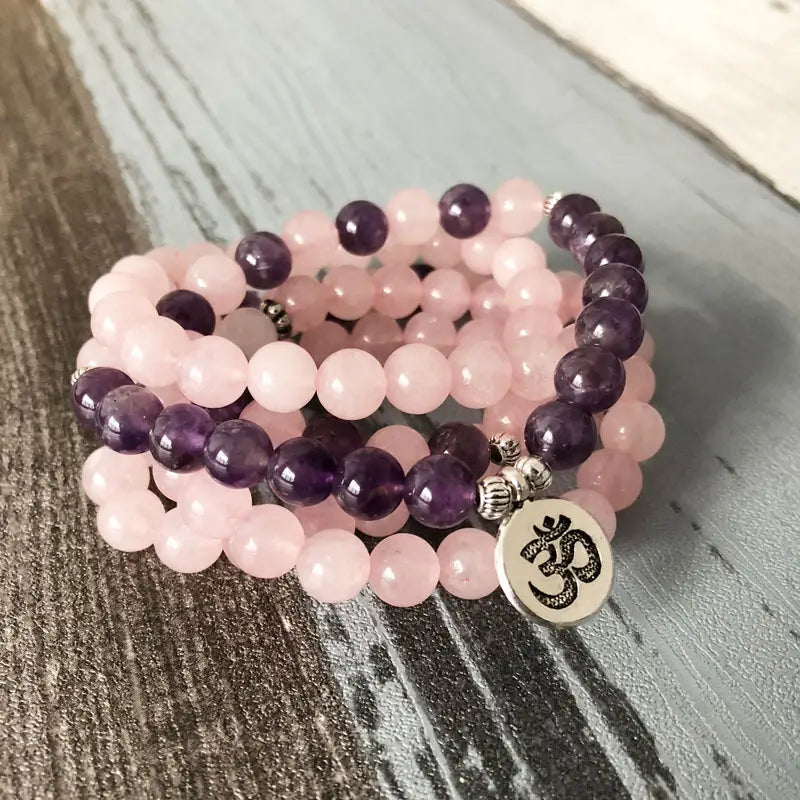 AMETHYST LOTUS MALA BEADED WRAP BRACELET FOR SPIRITUALITY