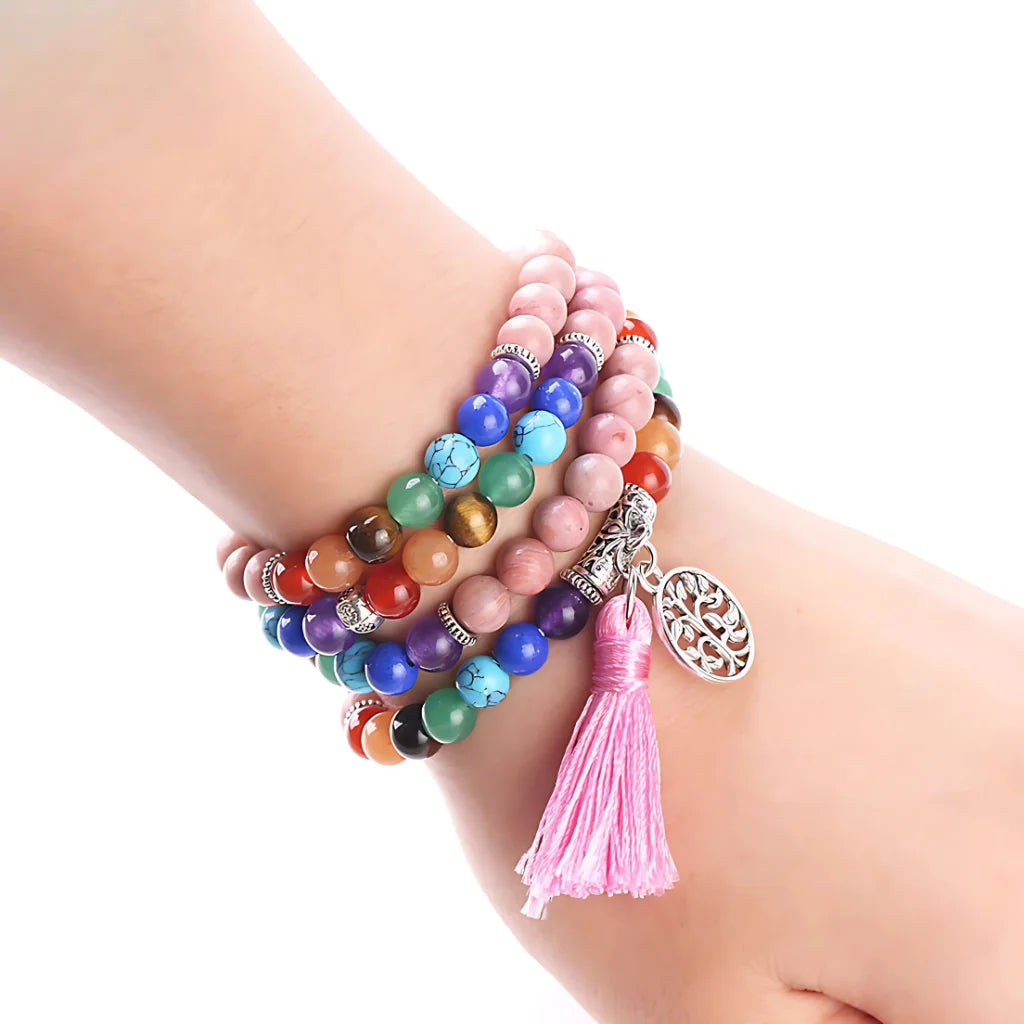 7 CHAKRAS GEMSTONE BRACELET FOR SPIRITUAL HEALING - Pink - Bracelet