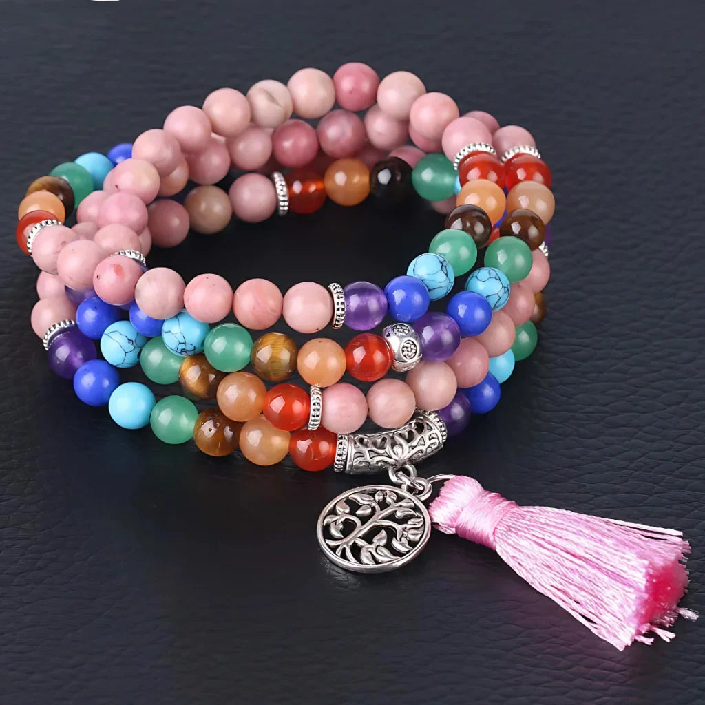 7 CHAKRAS GEMSTONE BRACELET FOR SPIRITUAL HEALING - Pink - Bracelet