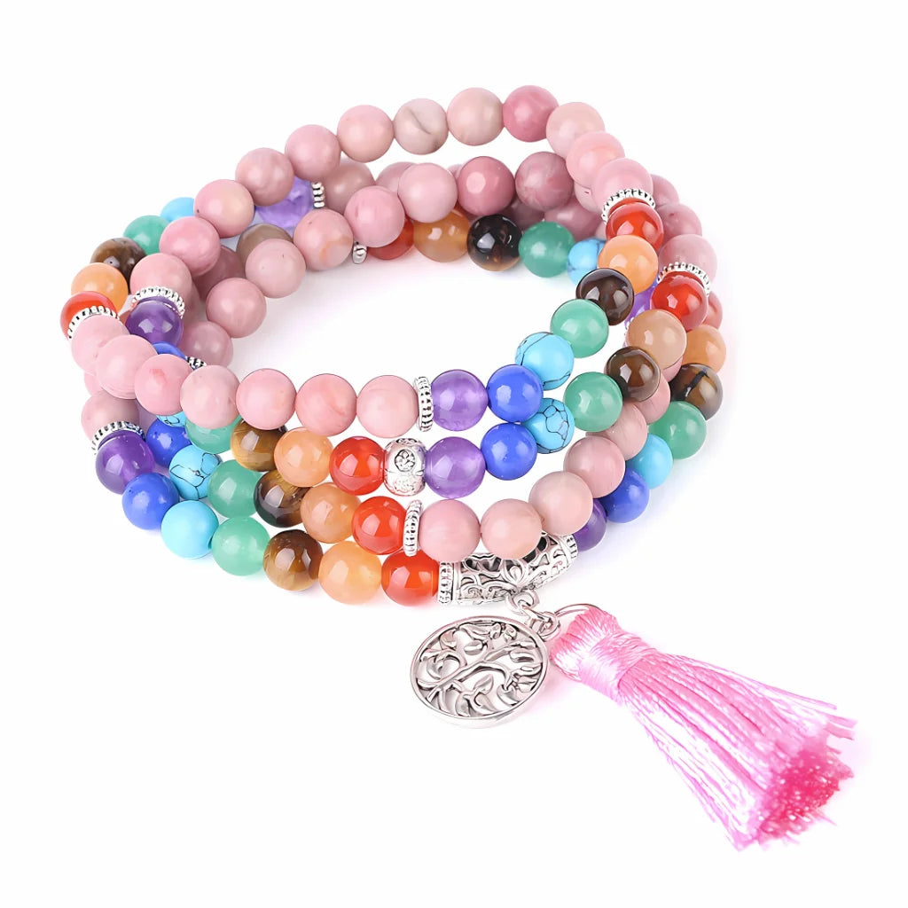 7 CHAKRAS GEMSTONE BRACELET FOR SPIRITUAL HEALING - Pink - Bracelet