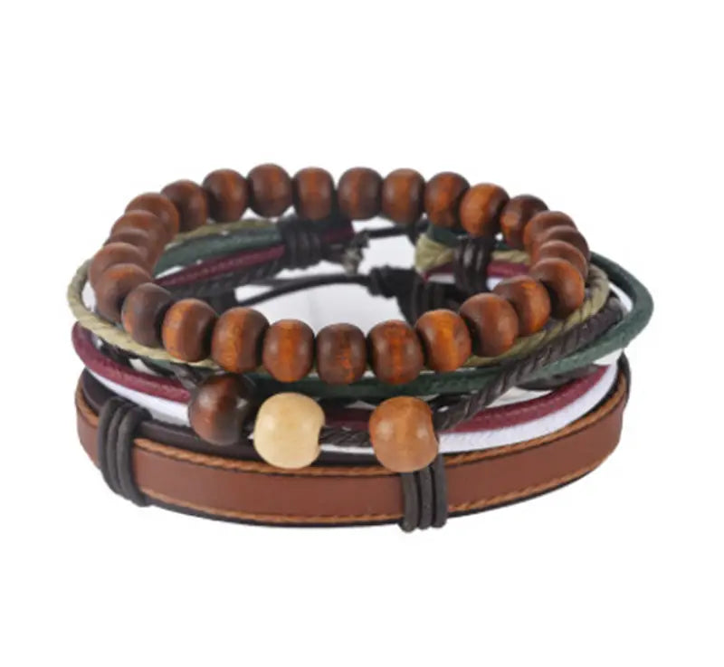 VINTAGE LEATHER BEAD BRACELET FOR MEN & WOMEN