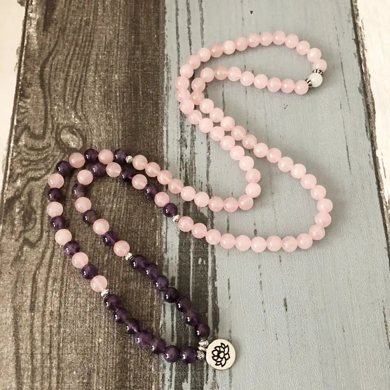 AMETHYST LOTUS MALA BEADED WRAP BRACELET FOR SPIRITUALITY