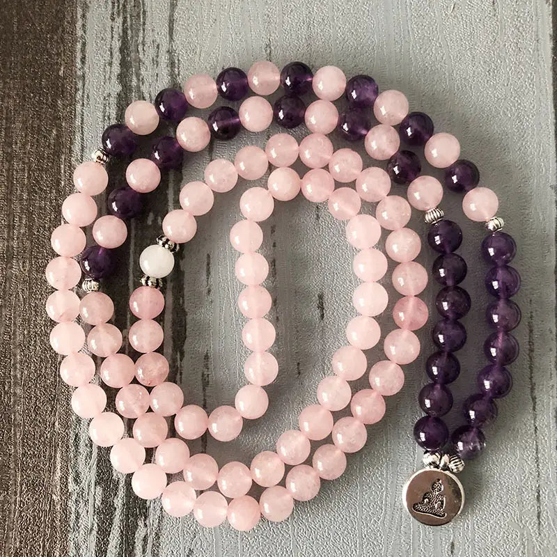 AMETHYST LOTUS MALA BEADED WRAP BRACELET FOR SPIRITUALITY