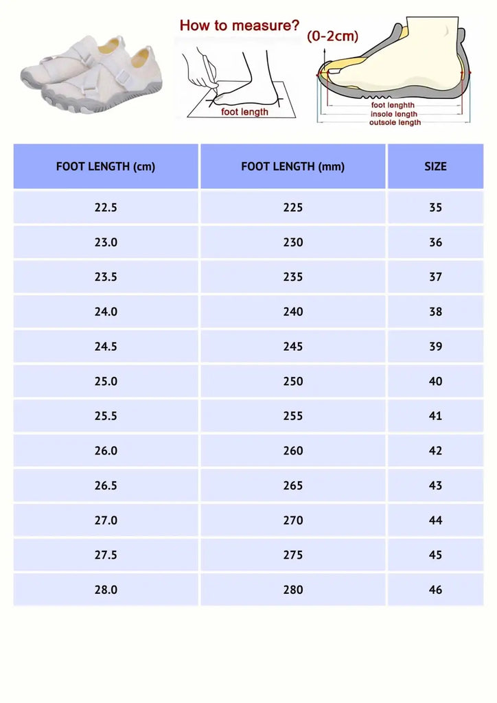 NON-SLIP 5 TOE YOGA SHOES FOR MEN AND WOMEN SIZE GUIDE