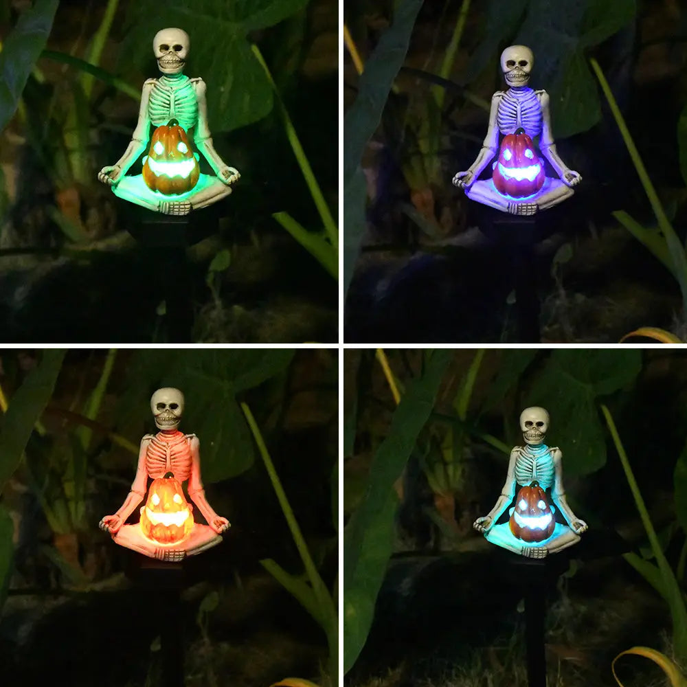 Solar Skull Yoga Statue For Garden And Lawn Decor