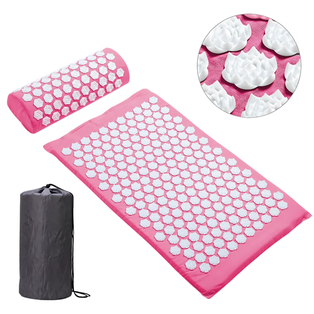 ACUPUNCTURE MASSAGE YOGA MAT AND PILLOW SET - Pink 3piece