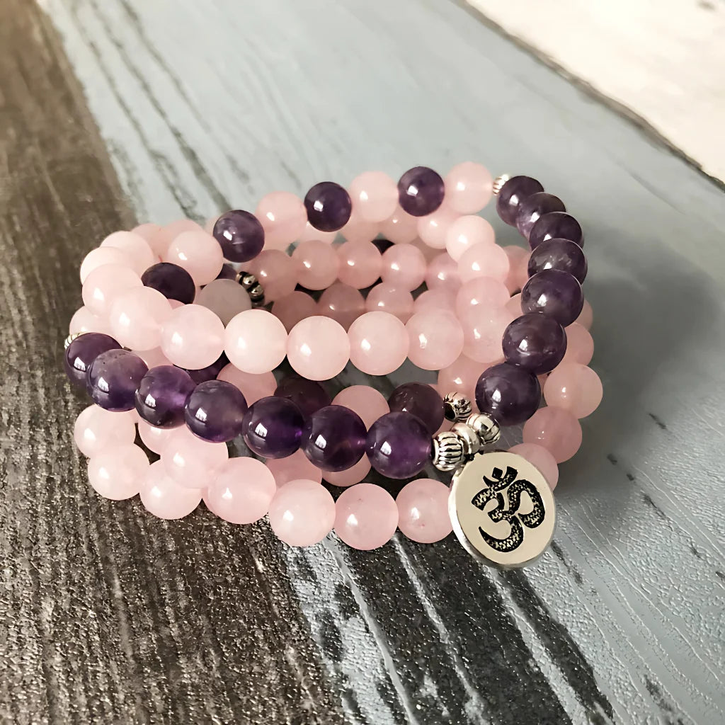 AMETHYST LOTUS MALA BEADED WRAP BRACELET FOR SPIRITUALITY - 3D - Bracelet