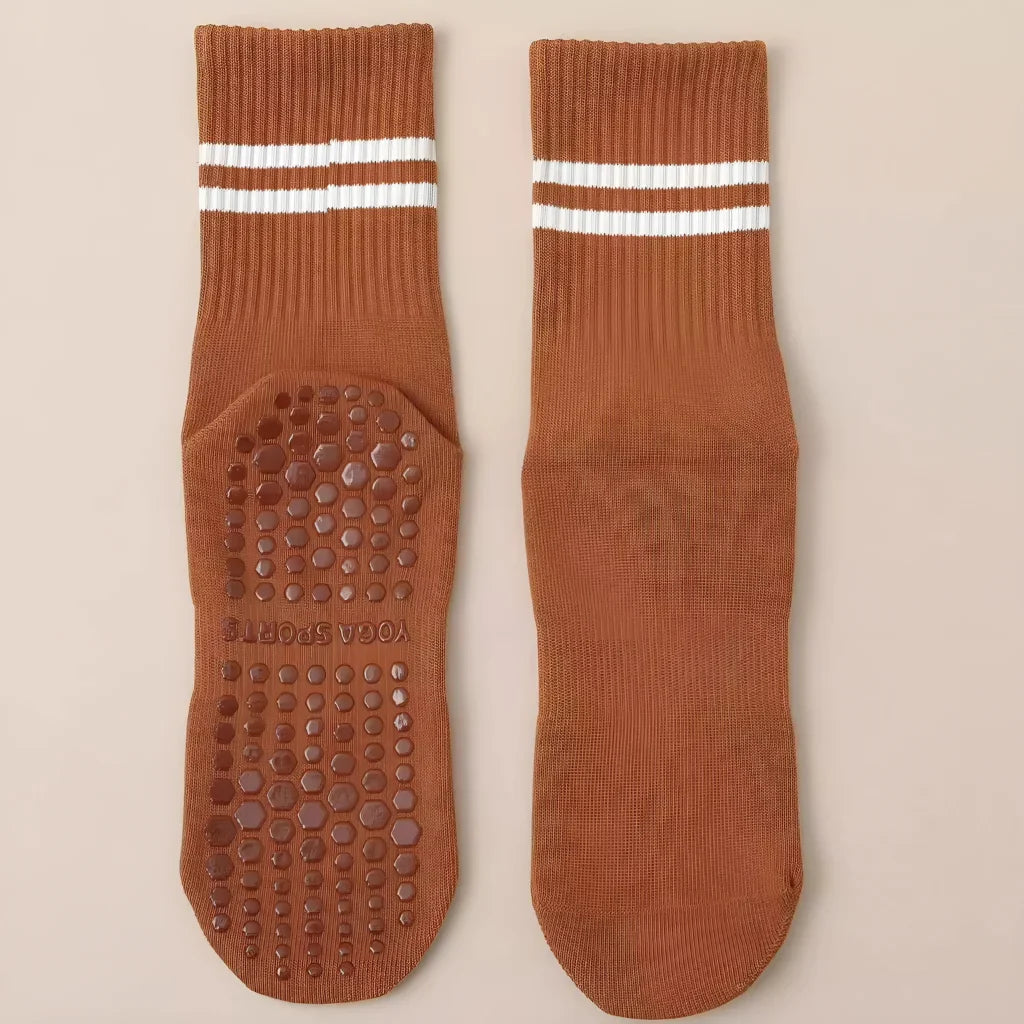 ANTI SLIP YOGA SOCKS WITH MID-CALF DESIGN - Caramel Color / Free Size - Yoga Socks