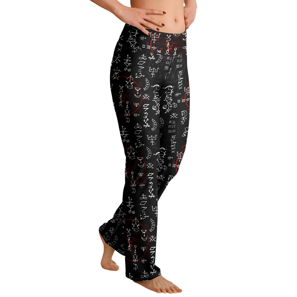 ARCANE MAGIC SEALS BOOTCUT LEGGINGS WITH HIDDEN POCKET - Flare Leggings - AOP