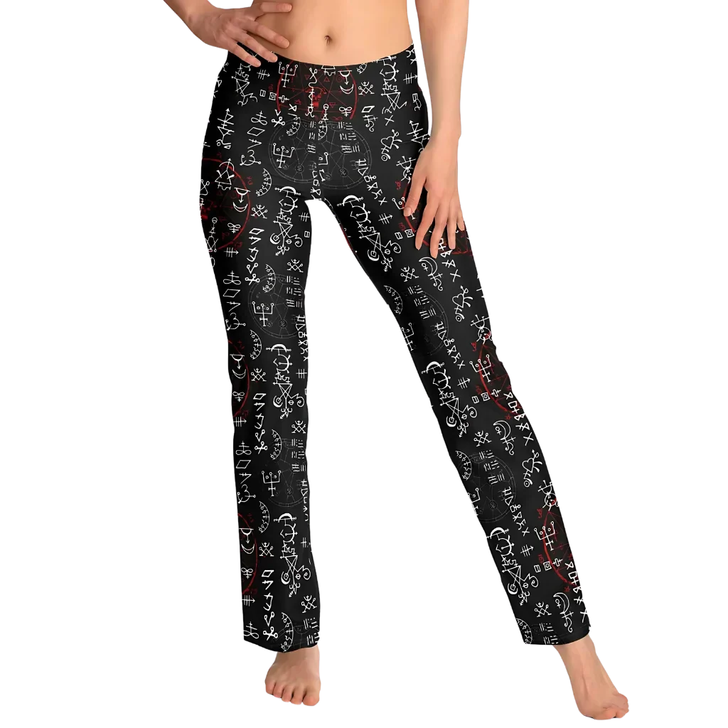 ARCANE MAGIC SEALS BOOTCUT LEGGINGS WITH HIDDEN POCKET - Flare Leggings - AOP