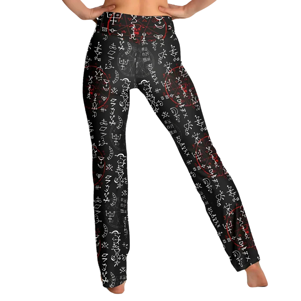 ARCANE MAGIC SEALS BOOTCUT LEGGINGS WITH HIDDEN POCKET - Flare Leggings - AOP