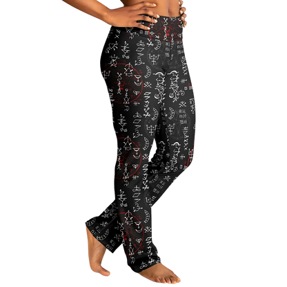 ARCANE MAGIC SEALS BOOTCUT LEGGINGS WITH HIDDEN POCKET - Flare Leggings - AOP