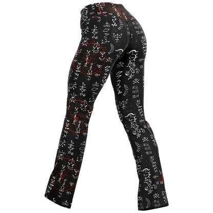 ARCANE MAGIC SEALS BOOTCUT LEGGINGS WITH HIDDEN POCKET - Flare Leggings - AOP